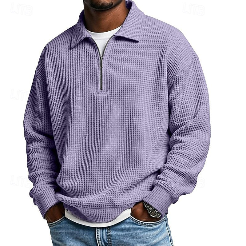 Men's Waffle Knit Quarter Zip Polo Sweatshirt
