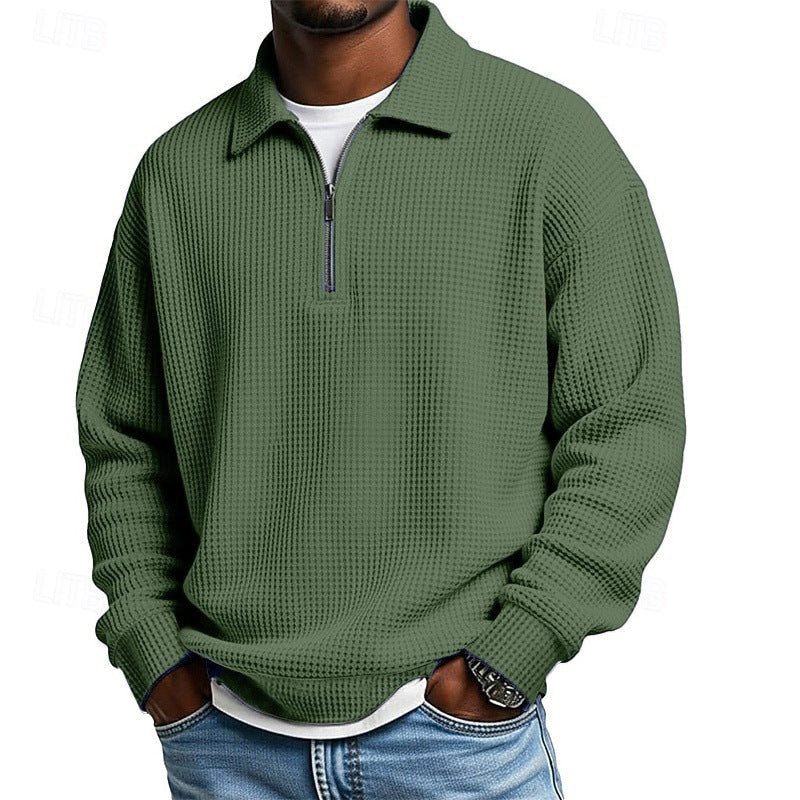 Men's Waffle Knit Quarter Zip Polo Sweatshirt