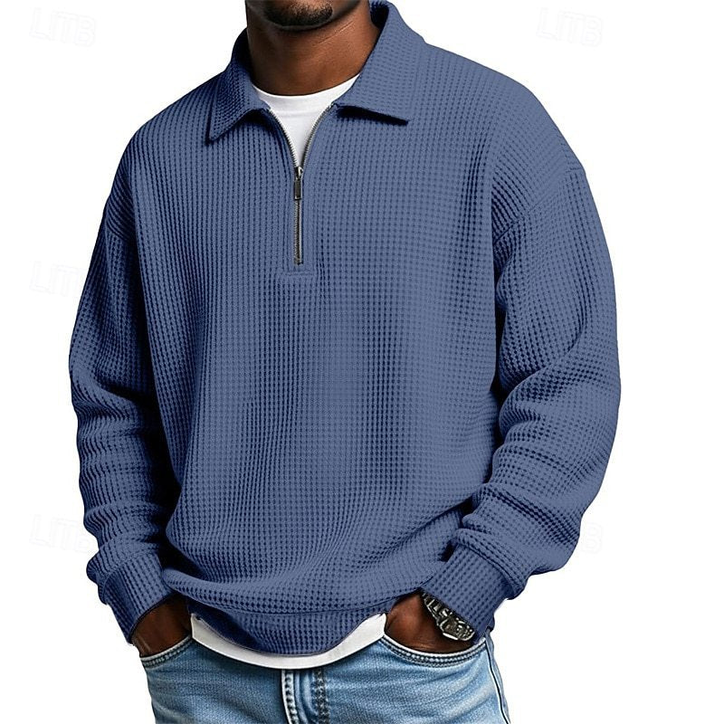 Men's Waffle Knit Quarter Zip Polo Sweatshirt