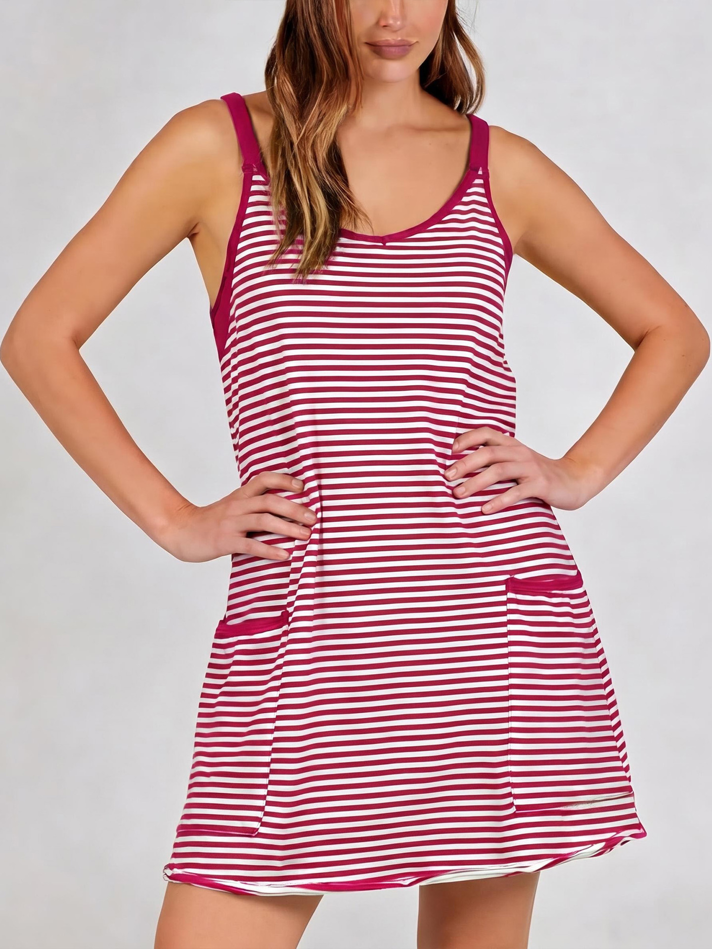Striped Athletic Mini Dress for Women | Tank Dress with Built-in Shorts & Pockets,  Friendly XS–5XL